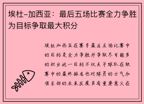 埃杜-加西亚：最后五场比赛全力争胜为目标争取最大积分