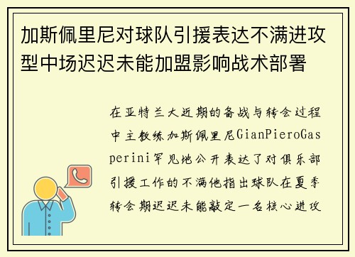 加斯佩里尼对球队引援表达不满进攻型中场迟迟未能加盟影响战术部署